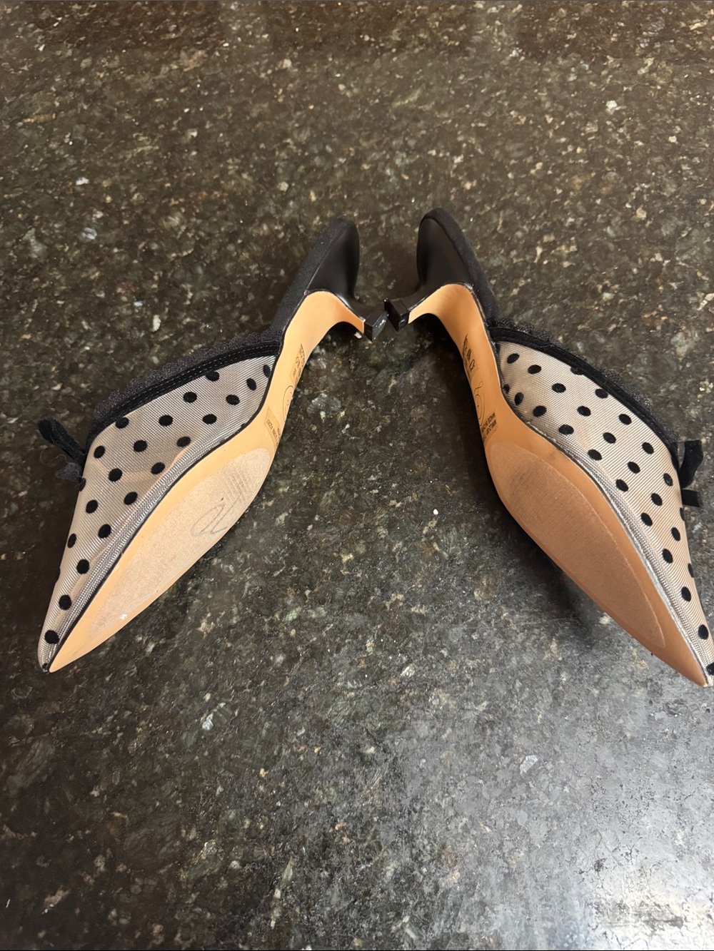 NEW Chinese Laundry Beige Polka Dot Pointed Mules with Black Trim - Picture 6 of 16